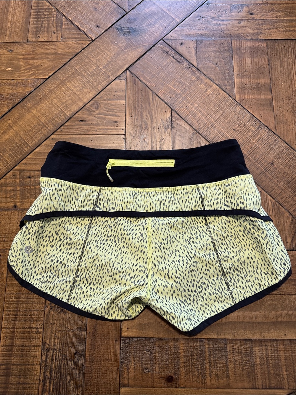 Lululemon Yellow Printed Women’s Running Shorts with Black Waistband